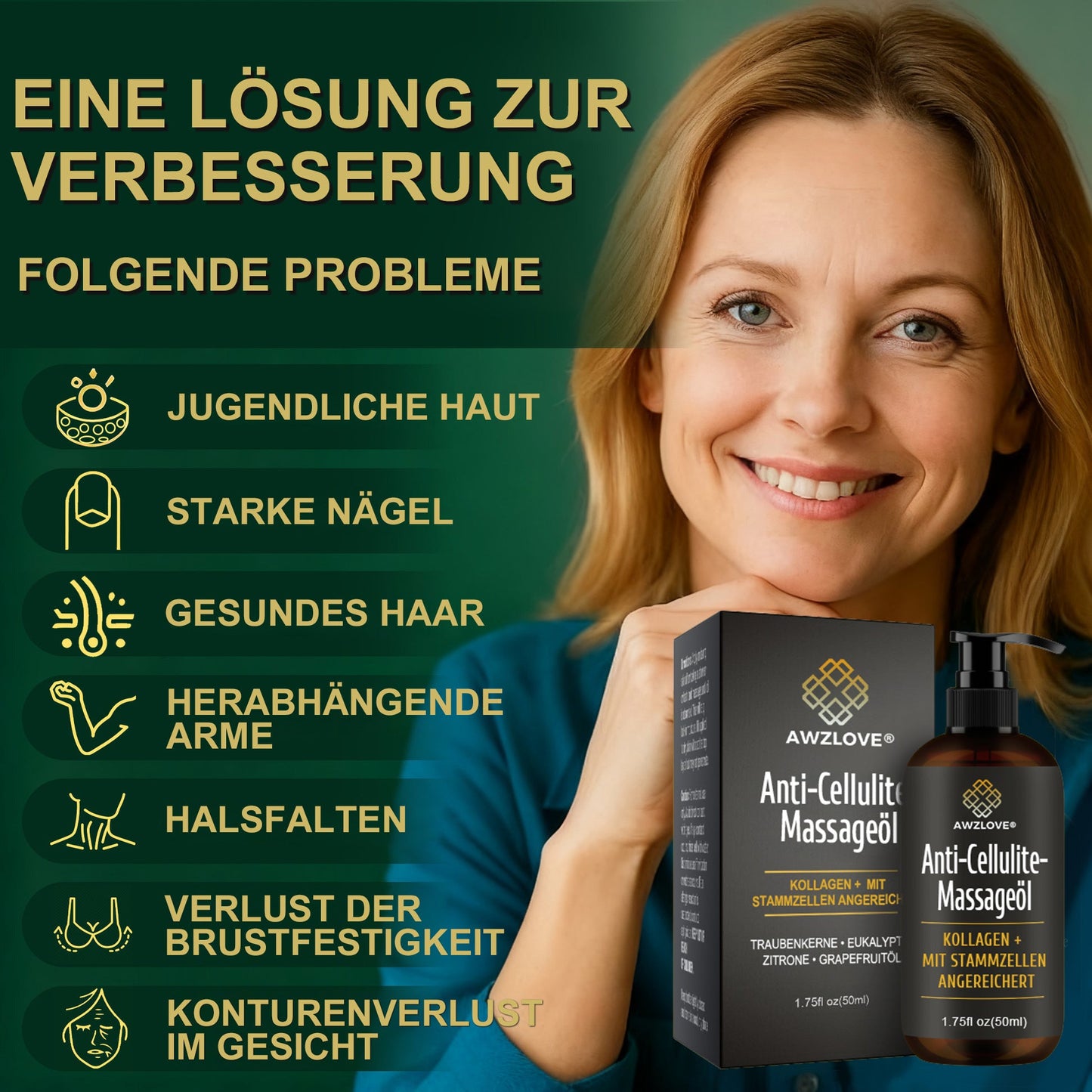 Awzlove® Luxuriöses Anti-Cellulite-Massageöl mit Kollagen und Stammzellen (🔥Nur für kurze Zeit 70 % reduziert!) 🌻🌻