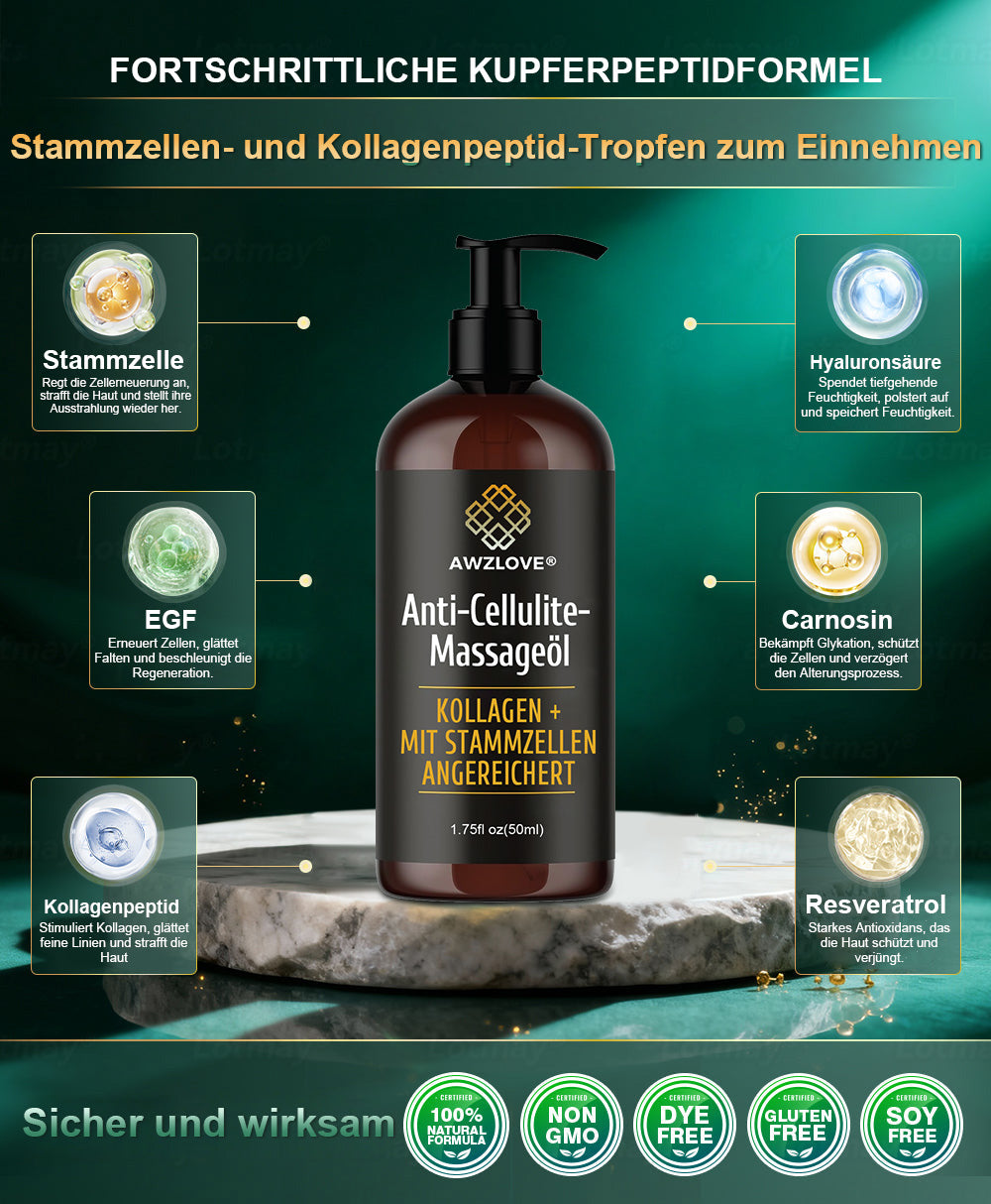 Awzlove® Luxuriöses Anti-Cellulite-Massageöl mit Kollagen und Stammzellen (🔥Nur für kurze Zeit 70 % reduziert!) 🥑🥑